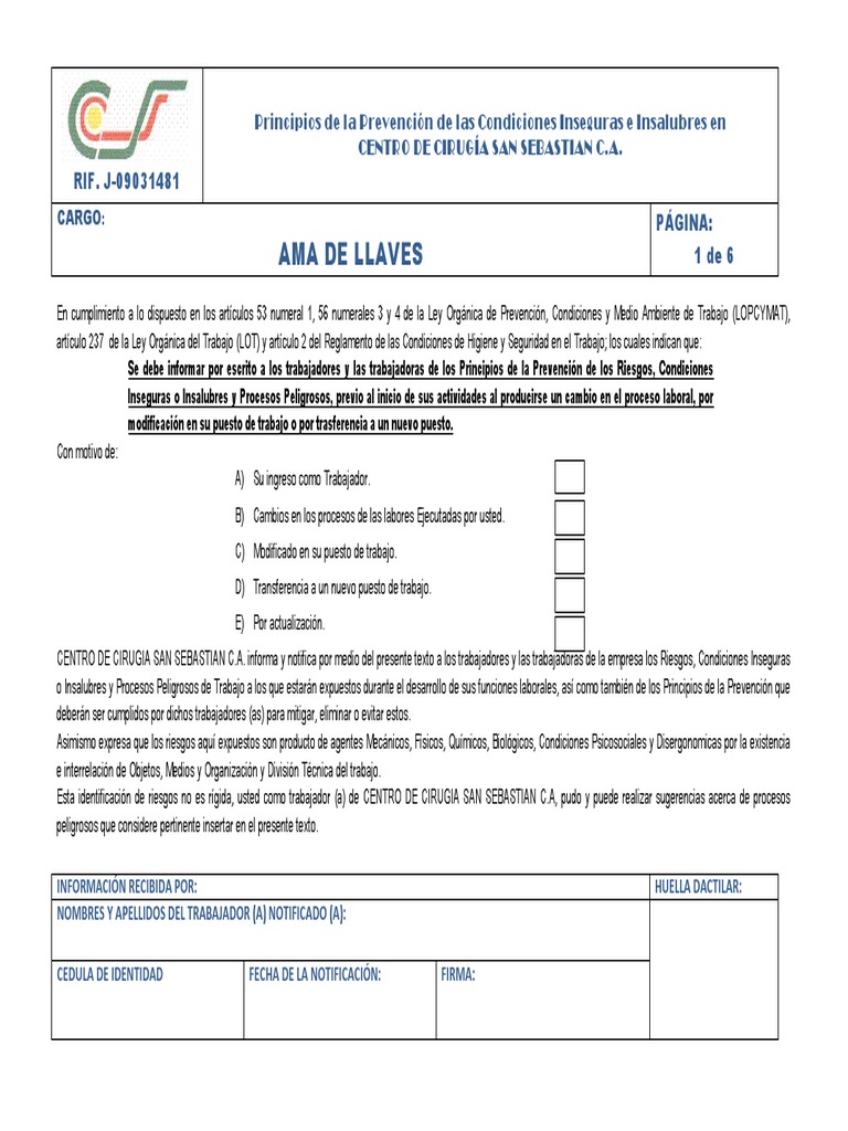 Ama de Llaves Seguridad y salud ocupacional Medicina CLINICA