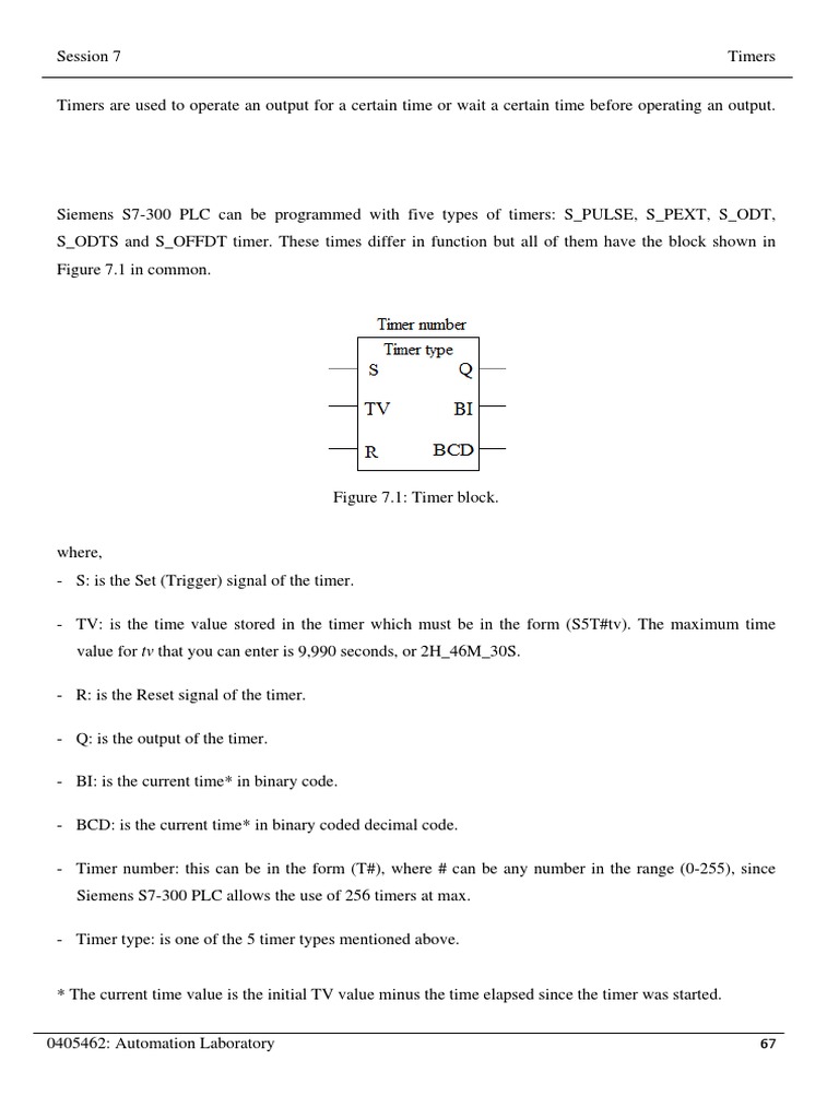 Siemens S7 Timers Overview | PDF
