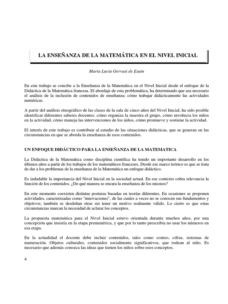 La Enseñanza de Las Matematicas en El Nivel Inicial | PDF ...