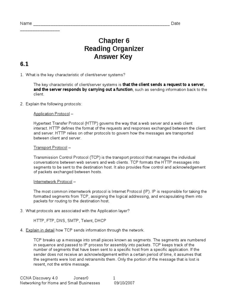 Reading Organizer Answer Key: Name - Date | PDF | Network Packet ...