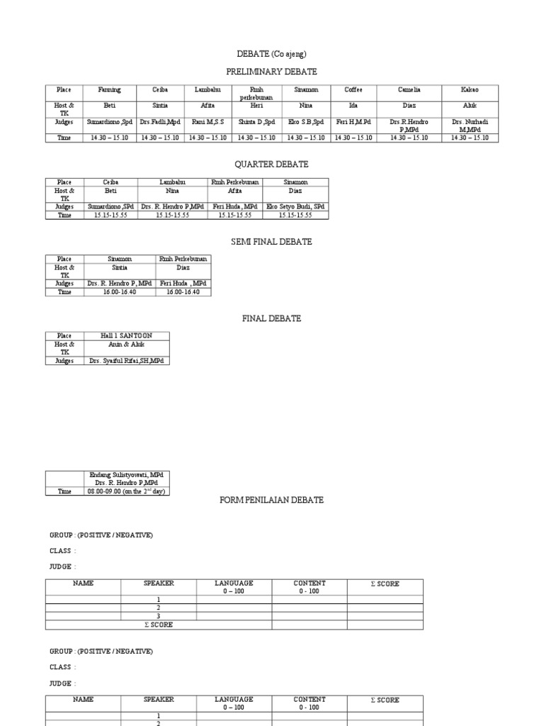 Debate and Performance Event Schedule | PDF
