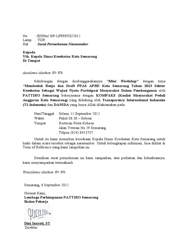 Surat Permohonan Narasumber