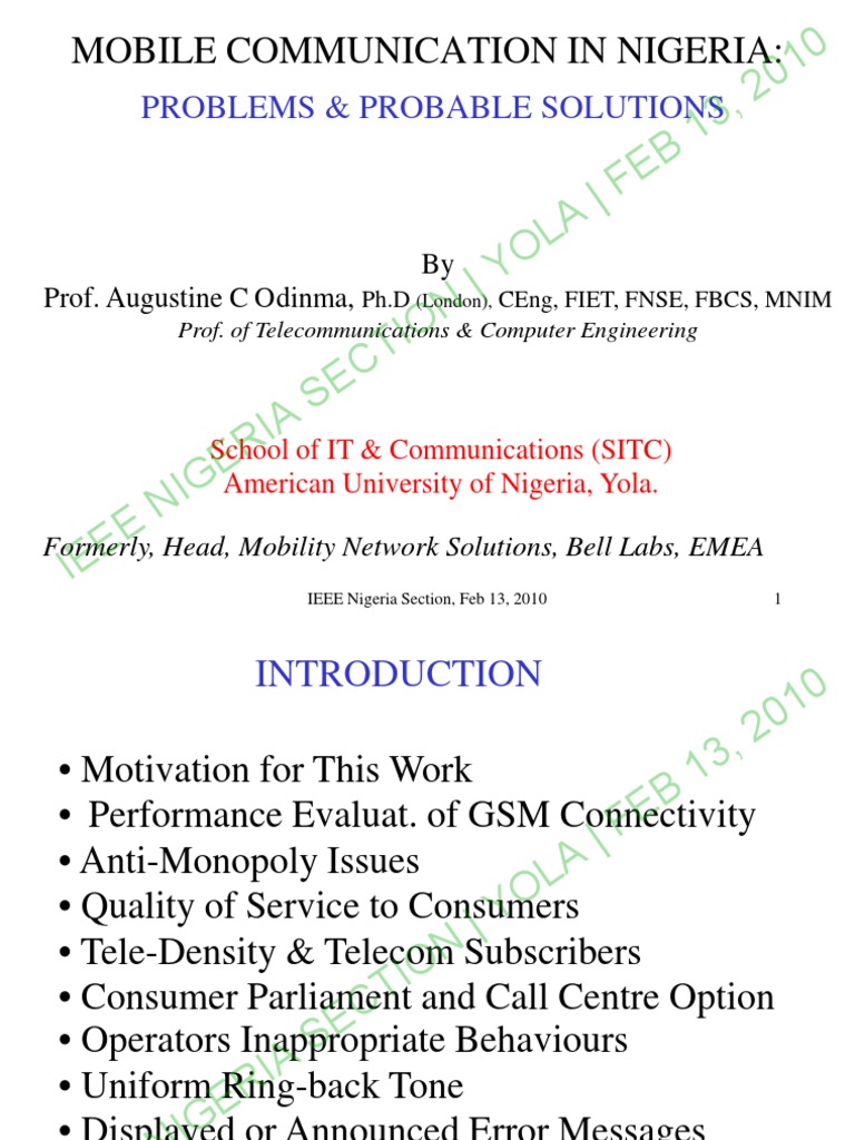 Mobile Communication in Nigeria:: Problems & Probable Solutions | PDF ...