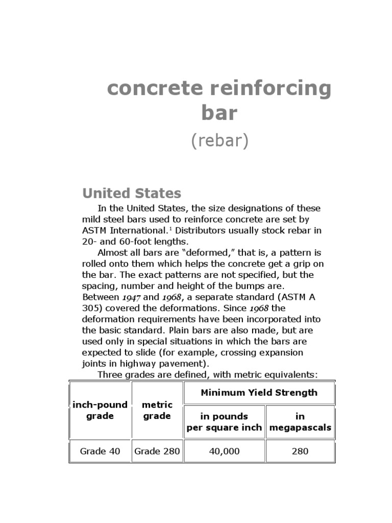 Concrete Reinforcing Bar Size PDF Engineering Nature