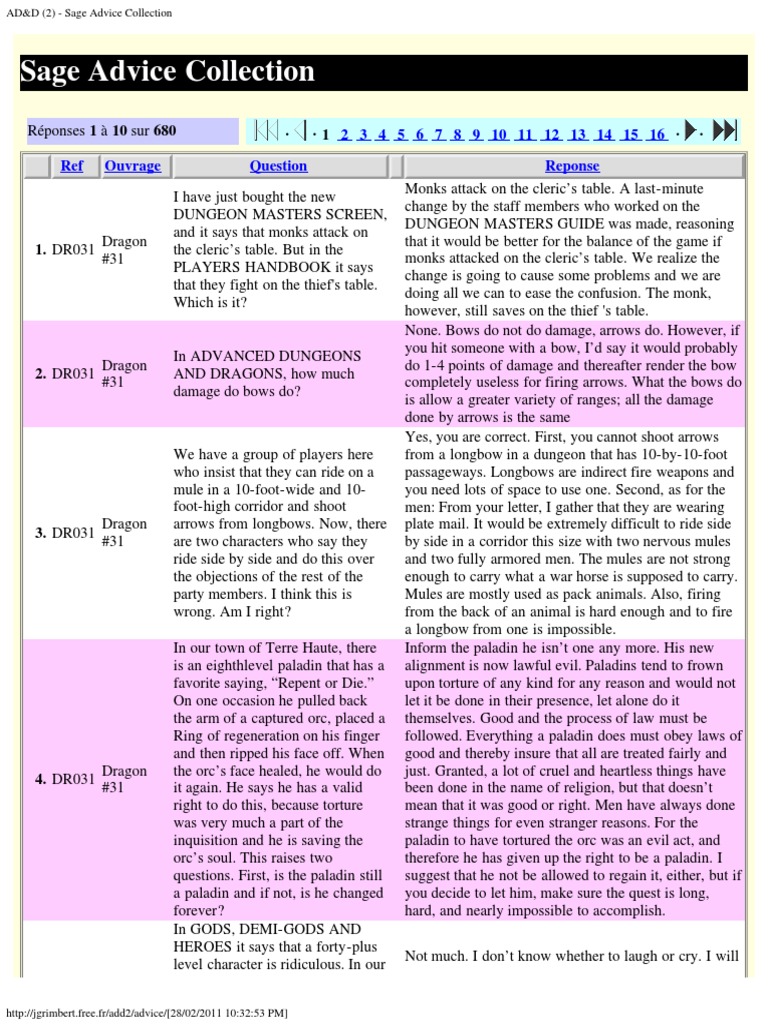 AD&D (2) Sage Advice Collection PDF Dungeons & Dragons D20 System