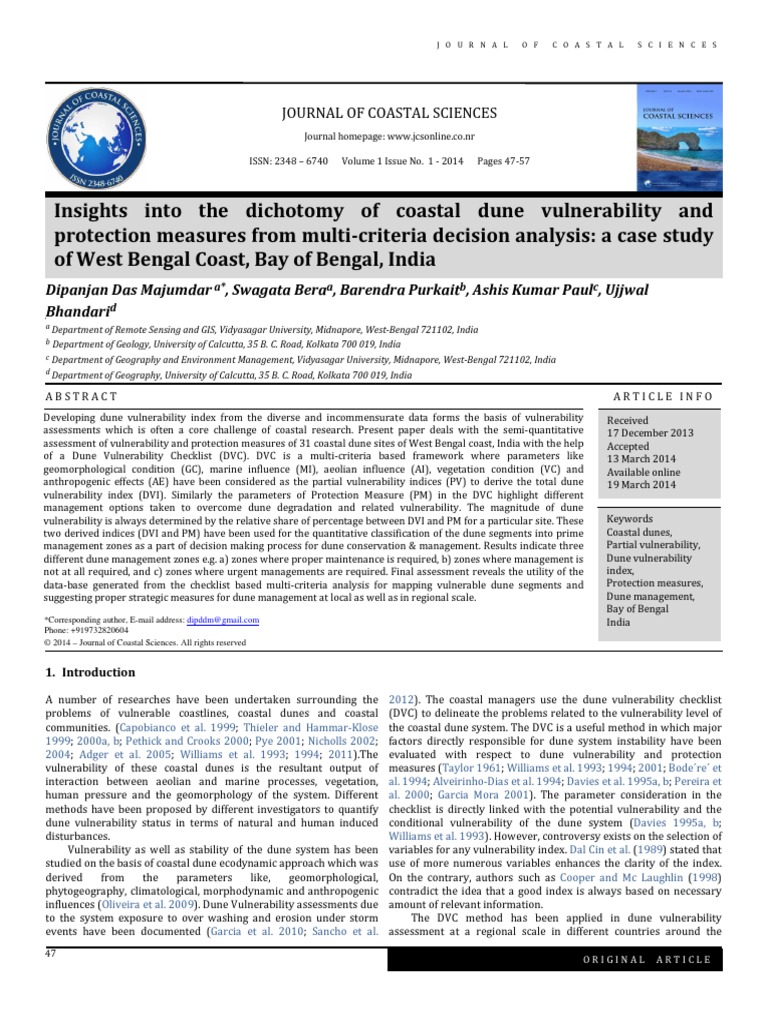 Insights Into The Dichotomy of Coastal Dune Vulnerability and ...