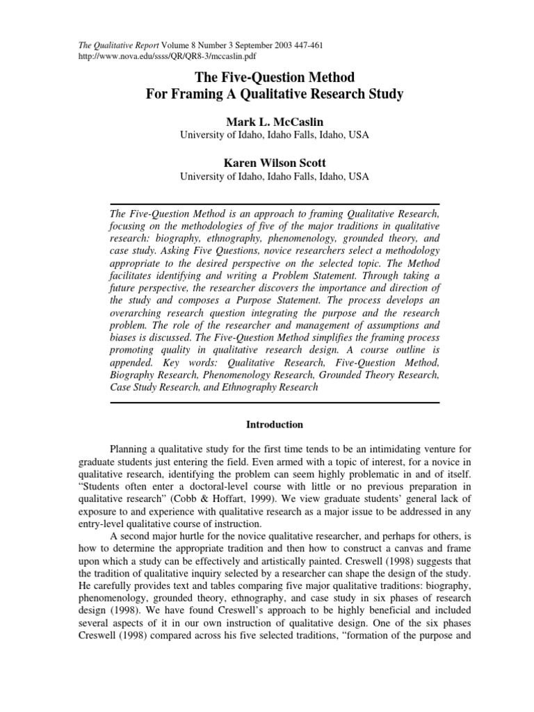 5 Question Method For Framing A Qualitative Research Study PDF