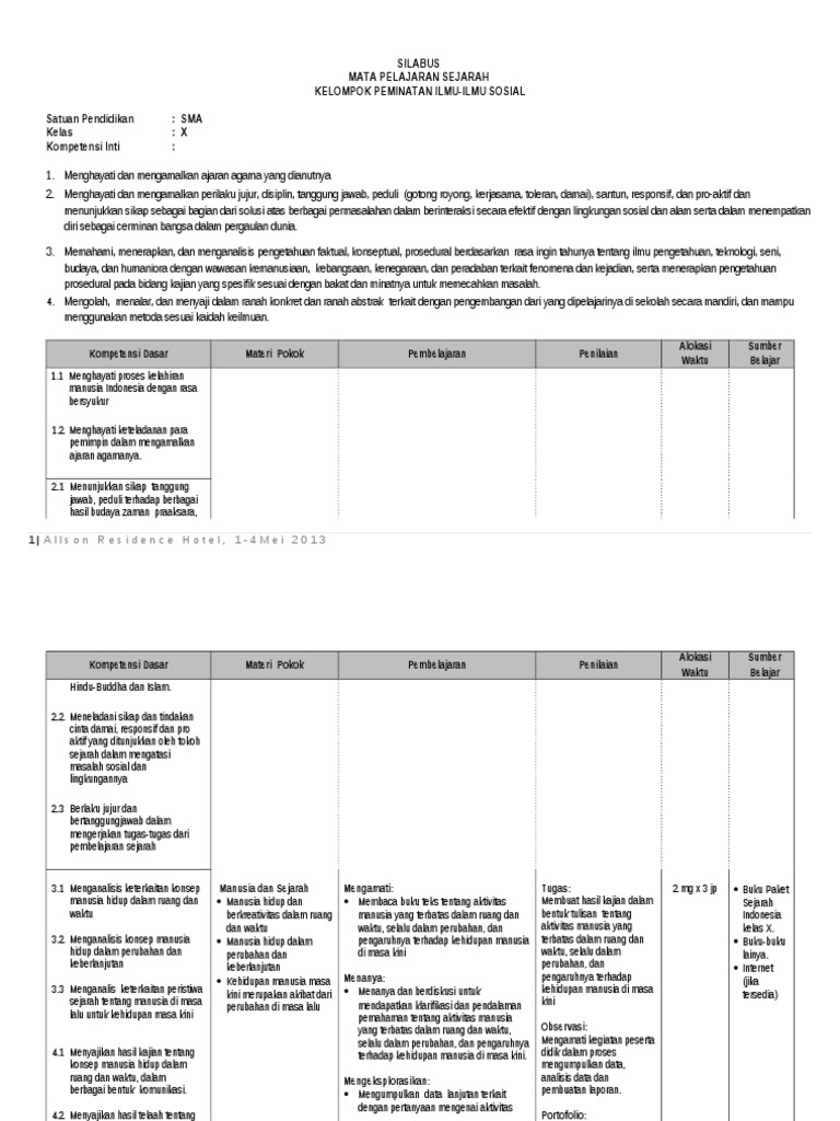 Silabus Sejarah Indonesia Kelas 10 Materi Sejarah Wajib Kelas 11