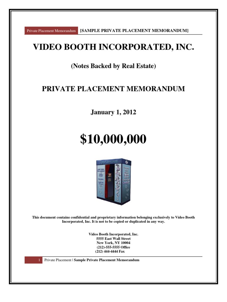Sample Private Placement Memorandum Securities Act Of 1933 Private Placement