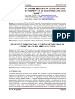 Influência do aporte térmico na metalurgia de soldagem de revestimentos de aço inoxidável com cobalto