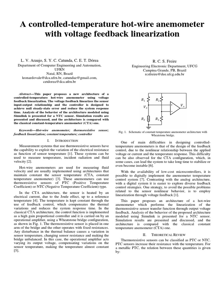 A ControlledTemperature HotWire Anemometer With Voltage Feedback