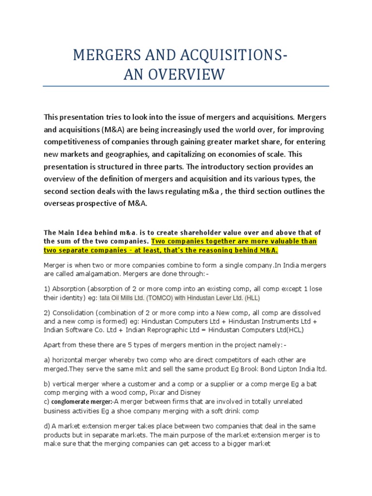 Mergers and Acquisitions | PDF | Takeover | Mergers And Acquisitions