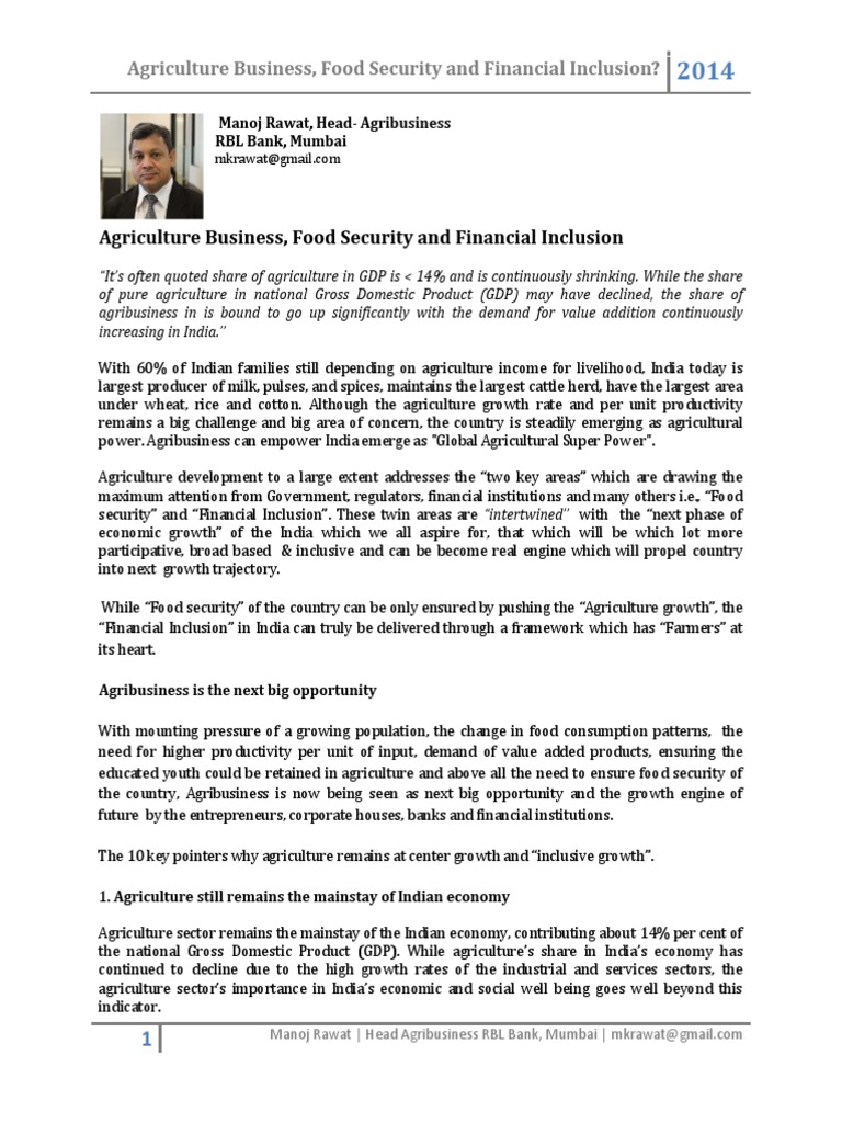 Agribusiness, Food Security & Inclusion Insights | PDF | Agriculture ...