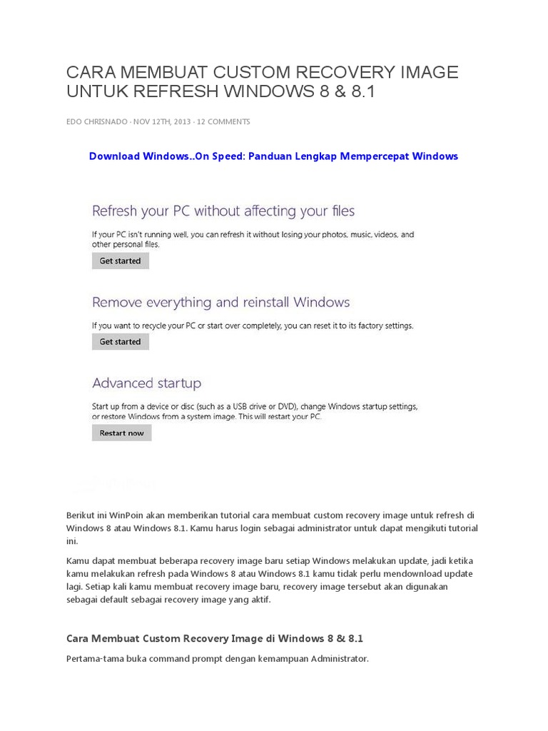 Cara Buat Custom Recovery Image Windows 8 | PDF | Game & Aktivitas