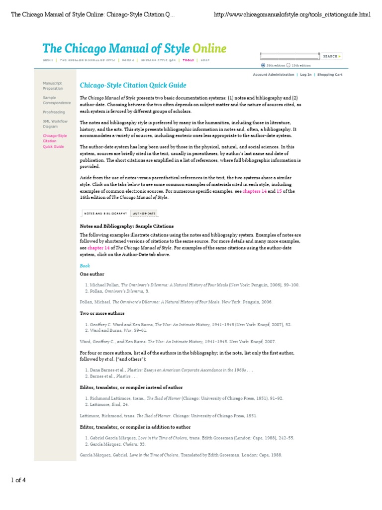 The Chicago Manual of Style Online Chicago-Style Citation Quick Guide ...