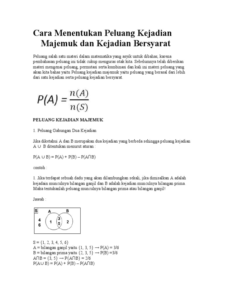 Cara Menentukan Peluang Kejadian Majemuk Dan Kejadian Bersyarat