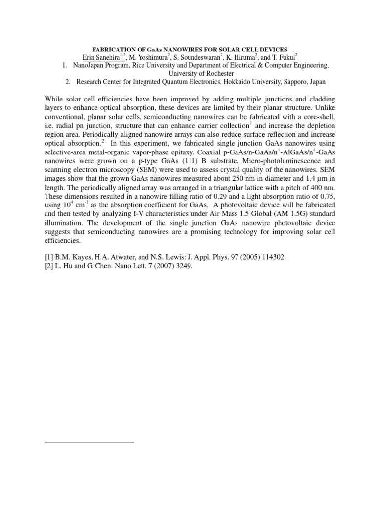 GaAs Nanowire Solar Cells | PDF | Nanowire | Solar Cell