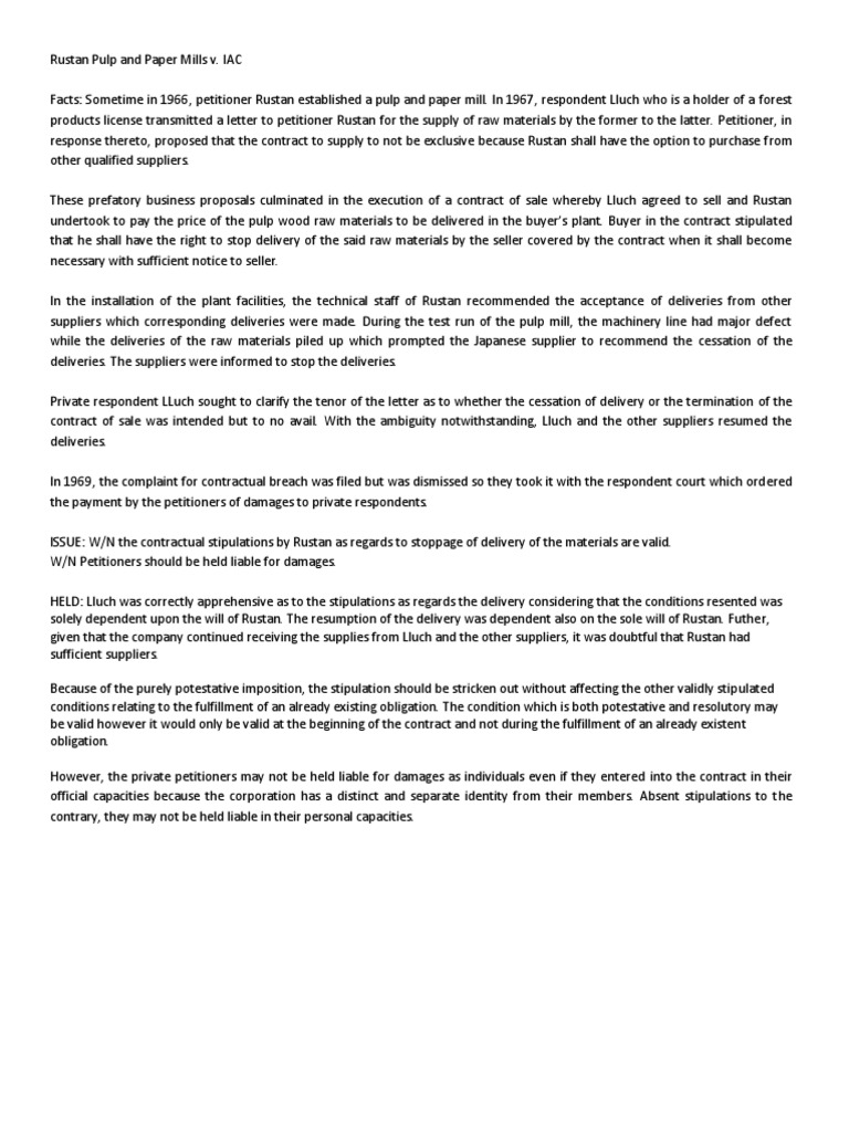 Rustan Pulp and Paper Contract Dispute | PDF | Social Institutions ...