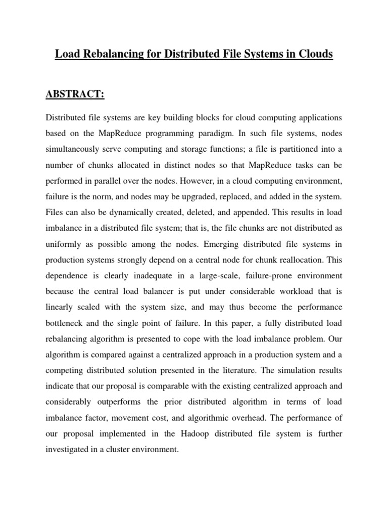 Distributed Load Rebalancing in Clouds | PDF | Apache Hadoop | Map Reduce