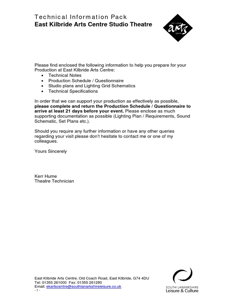 East Kilbride Arts Centre Technical Information PDF Sound