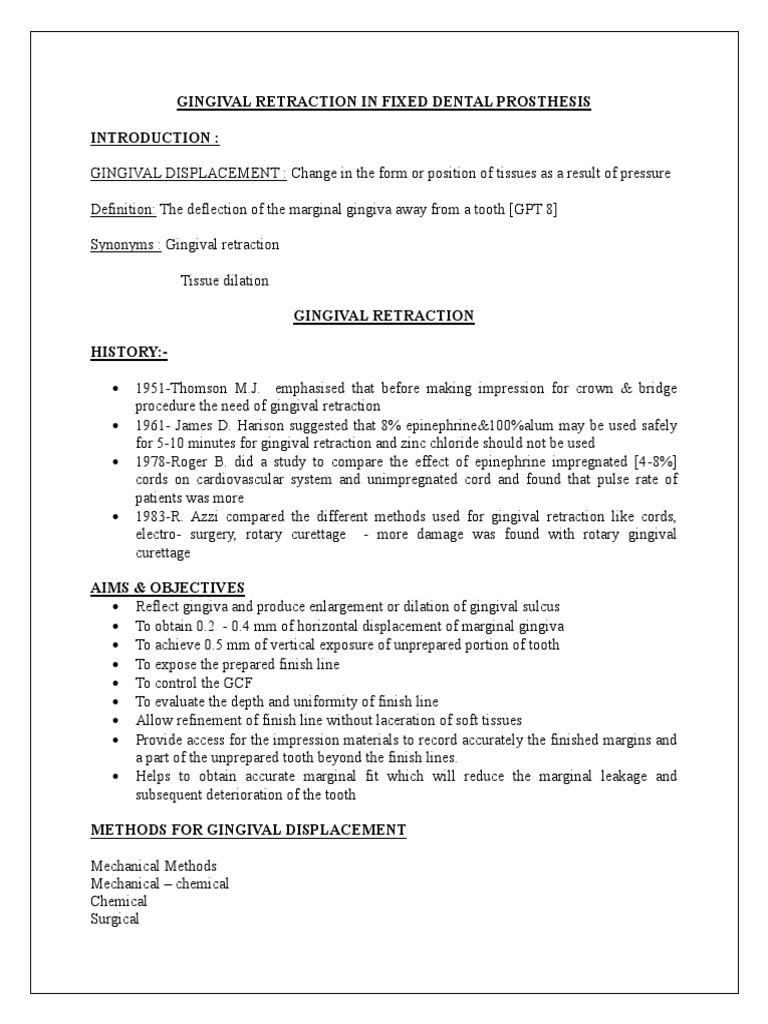 Gingival Retraction in Fixed Dental Prosthesis PDF Dental Implant