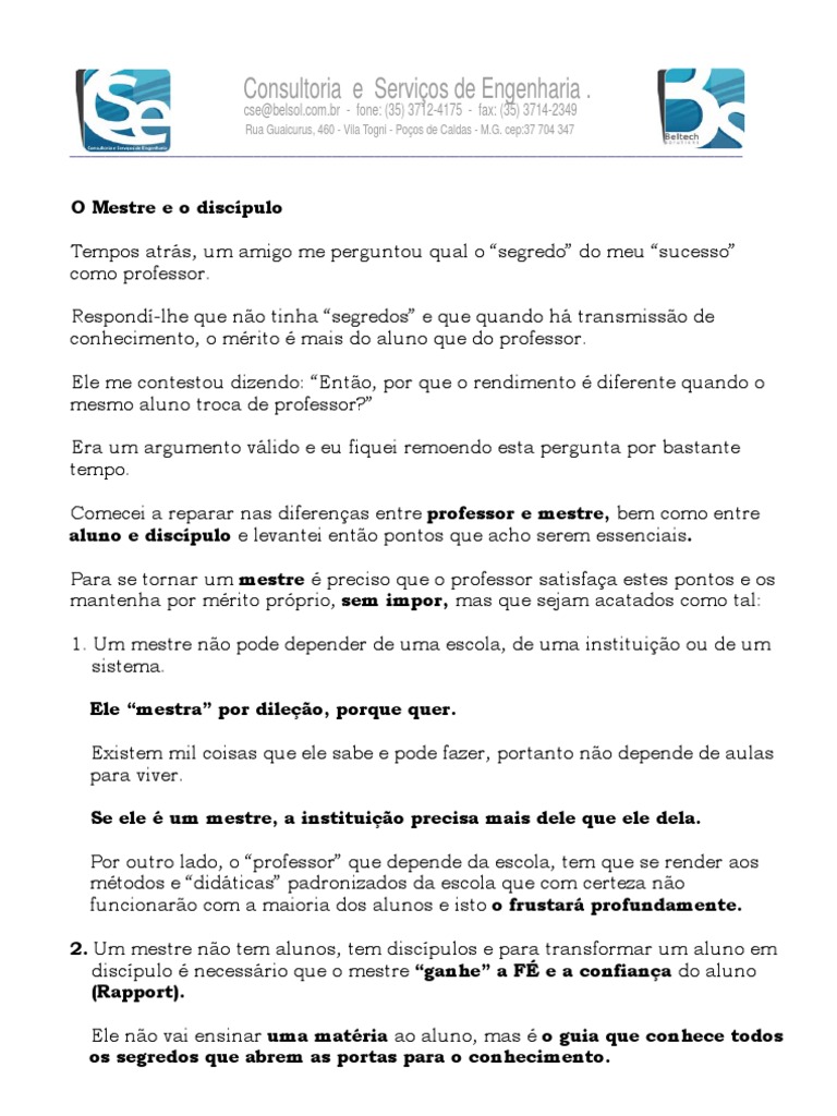 O Papel do Mestre e do Discípulo | PDF | Aprendizado | Conhecimento