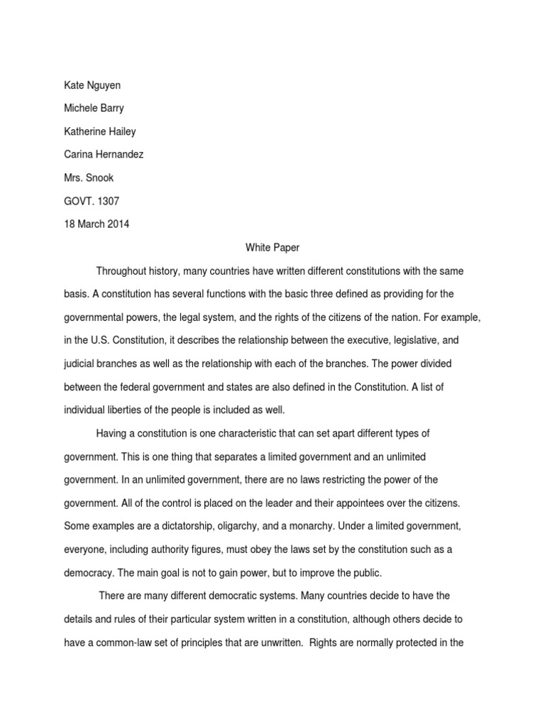Whitepaper United States Constitution Federal Government Of The United States