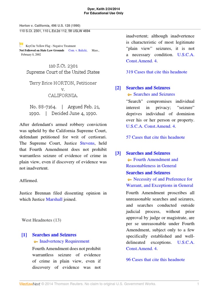 Horton v California Search And Seizure Search Warrant
