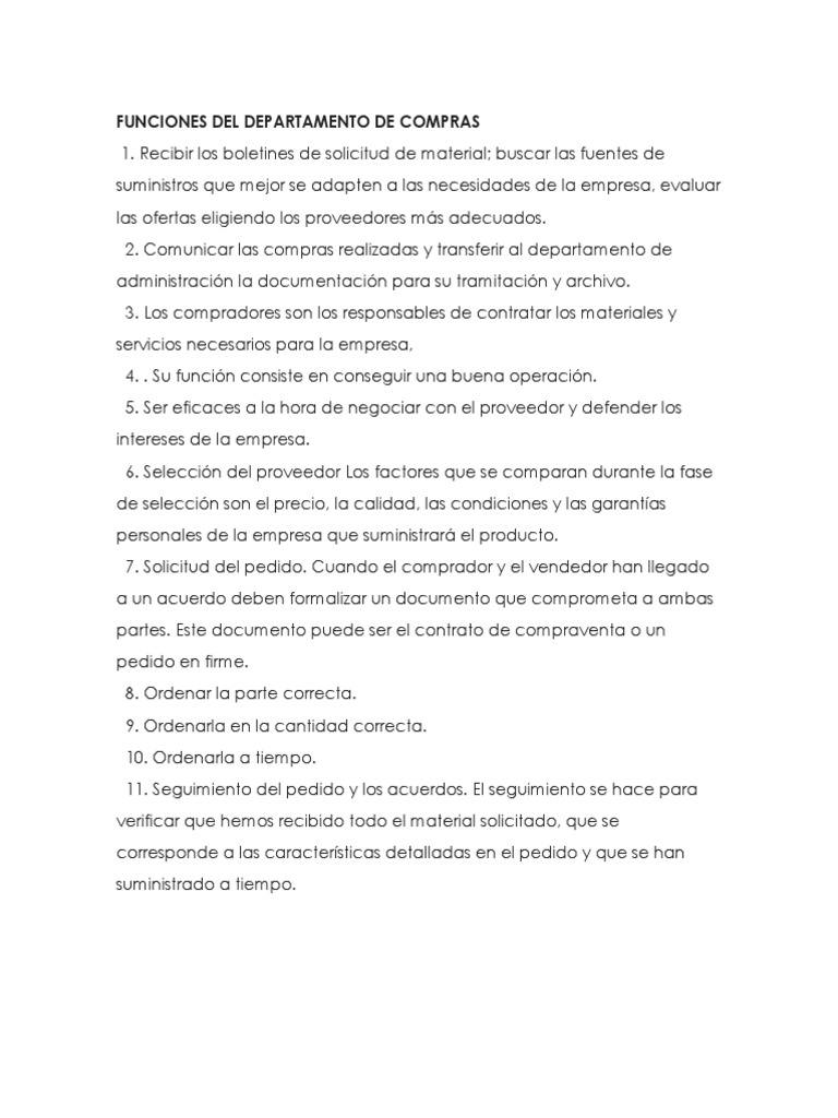 Funciones Del Departamento de Compras y Ventas | PDF | Distribución ...