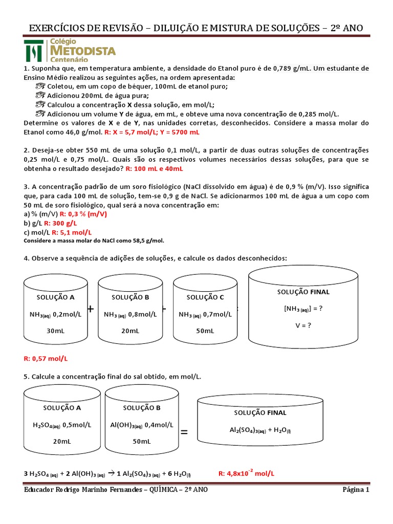 Exercícios de Diluição e Mistura de Soluções | PDF
