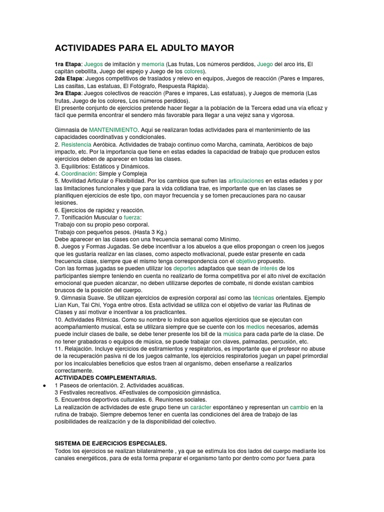 Actividades para Adultos Mayores Saludables | PDF | Vejez | Adultos