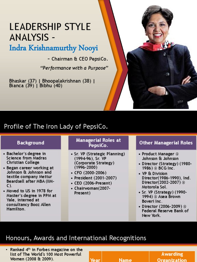 Leadership Style Of Indra Nooyi Pdf Business