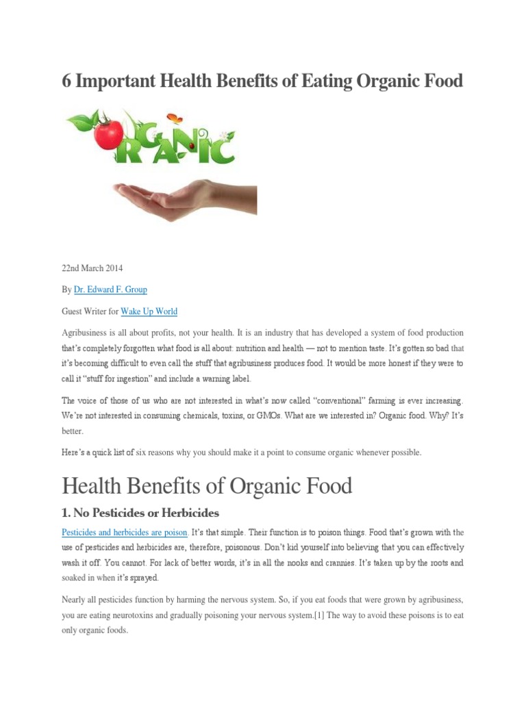 6 Important Health Benefits of Eating Organic Food | PDF | Organic ...
