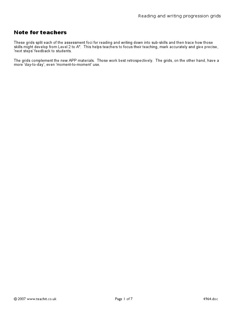 Read and Wrte Progression Grids PDF Sentence (Linguistics) Clause