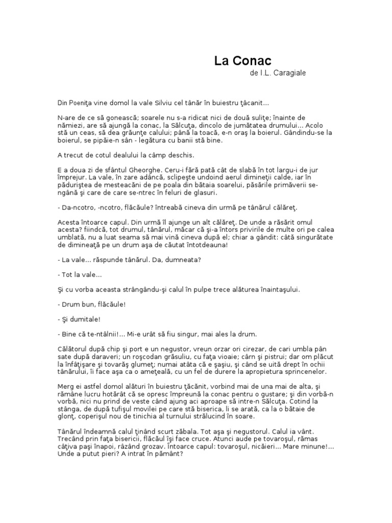 Rezumat La Conac De Ion Luca Caragiale La Conac - I.L. Caragiale | PDF