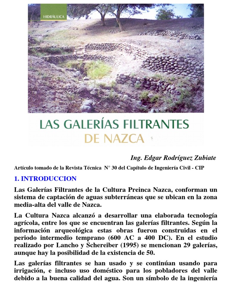 Galerías Filtrantes de Nazca: Historia y Estado Actual | PDF | Perú | Agua