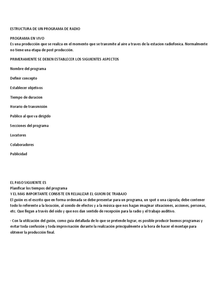 Estructura de Un Programa de Radio PDF Radio Ritmo