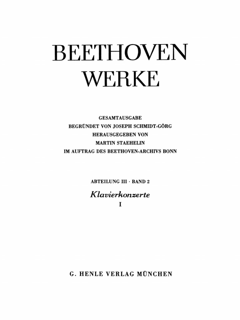 BEETHOVEN/ WERKE：KLAVIERKONZERTE Ⅲ HENLE Beethoven: Piano Concerto No. 3 in C Minor, Op. 37 – Ficks Music