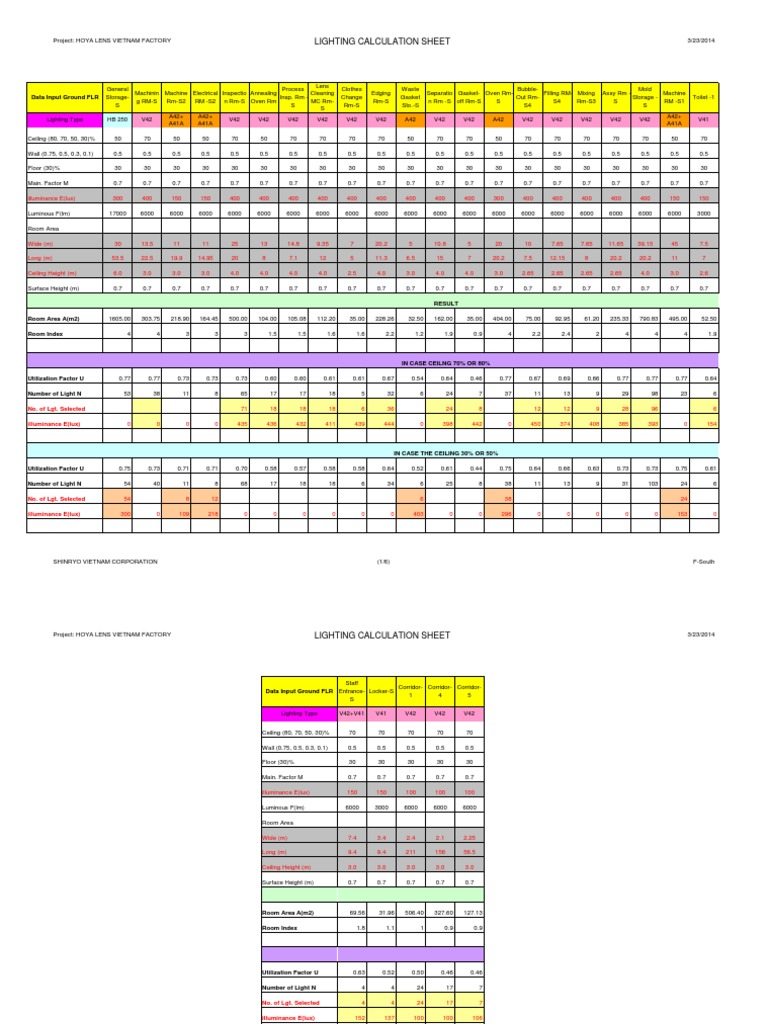 Lighting Calculation Sheet new.xls Natural Philosophy Architectural