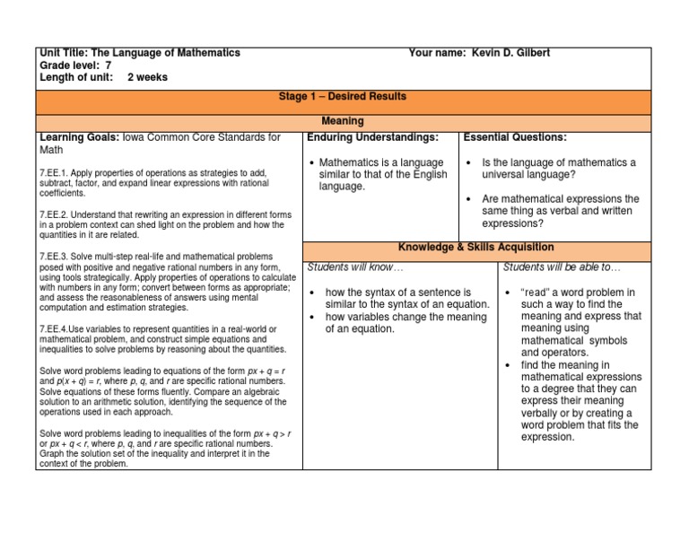 Language of Mathematics for Grade 7 | PDF | Teaching Methods ...