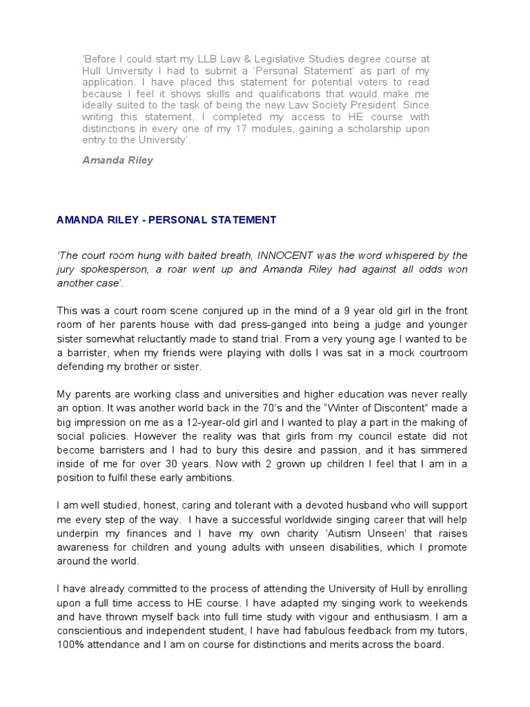 Amanda Riley - Personal Statement | PDF | Barrister | Autism