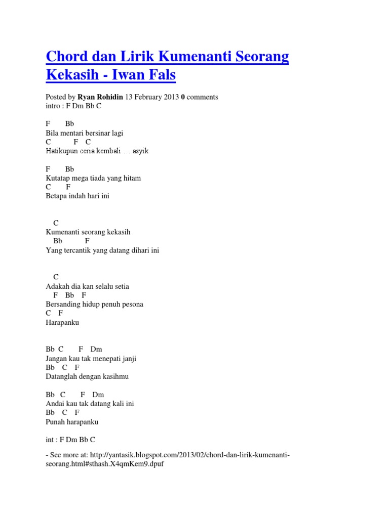 Chord Dan Lirik Kumenanti Seorang Kekasih Iwan Fals Pdf