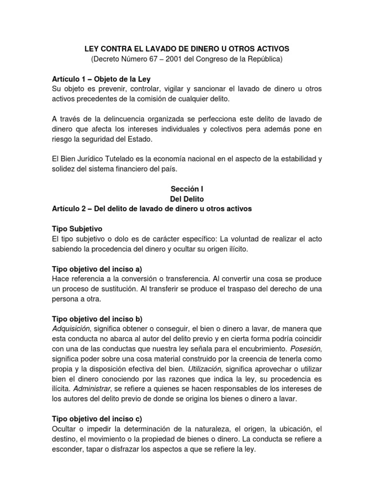 Ley Contra el Lavado de Dinero en Guatemala | PDF | Lavado de dinero ...