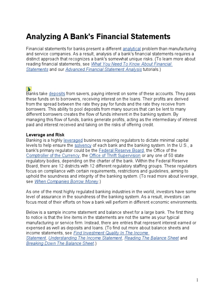 Analyzing a Bank's Financial Statements Yield Curve Banks