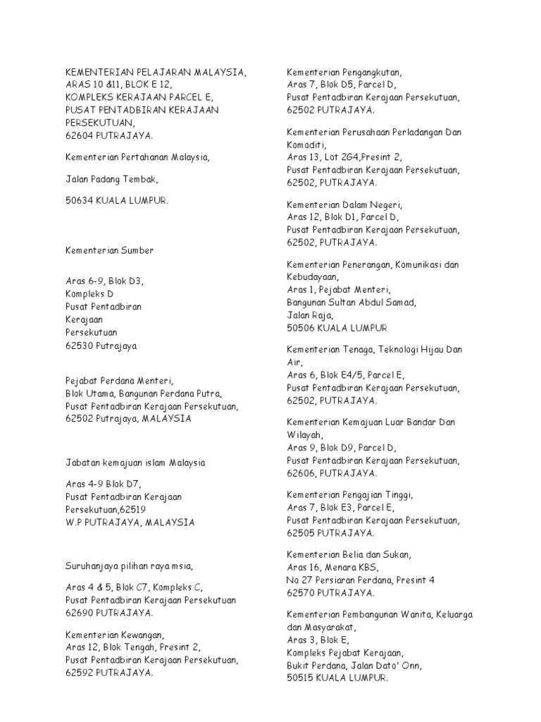 Alamat Kementerian Pelajaran Malaysia Pdf