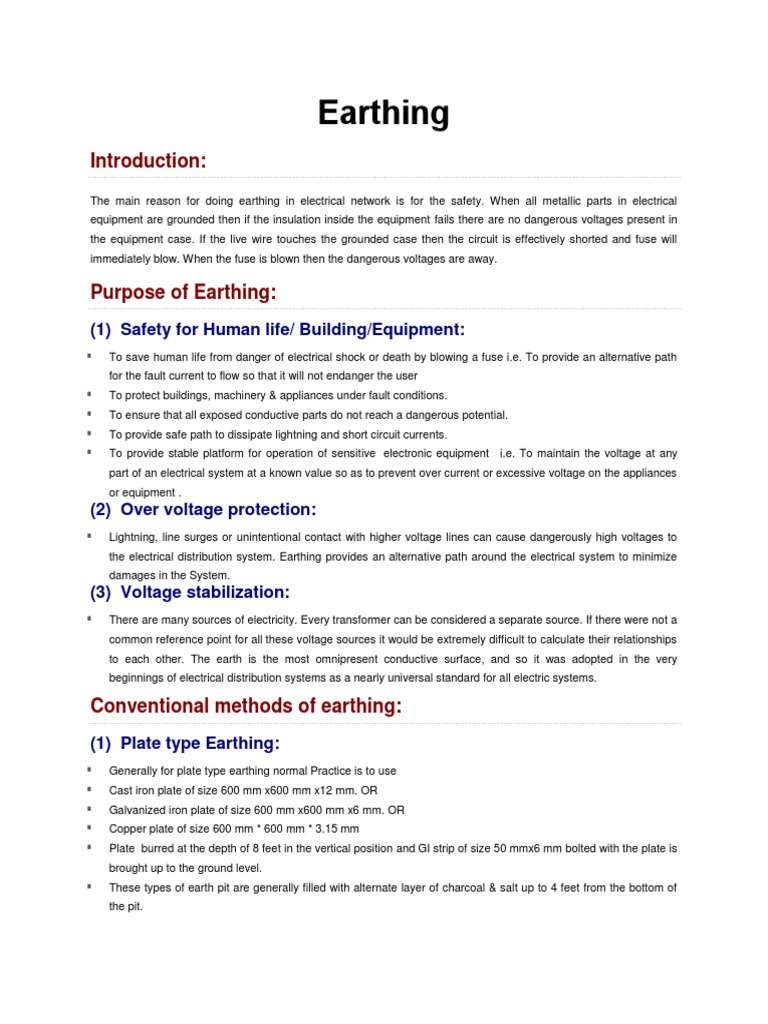 Importance of Earthing in Electrical Safety | PDF | Electrical ...