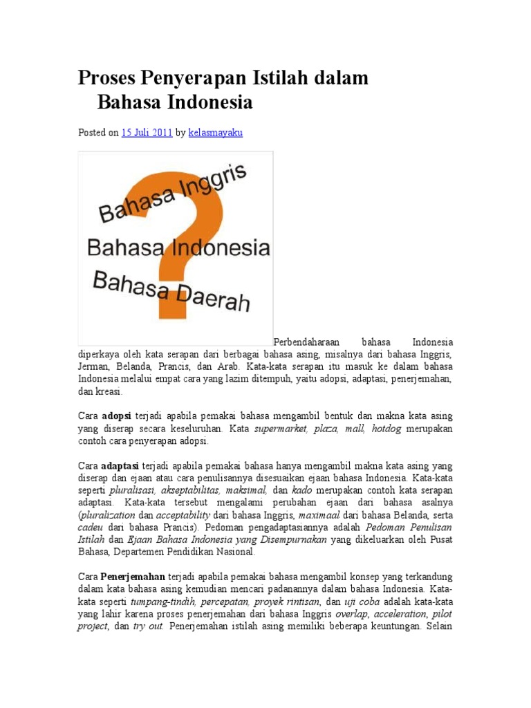 Proses Penyerapan Istilah Dalam Bahasa