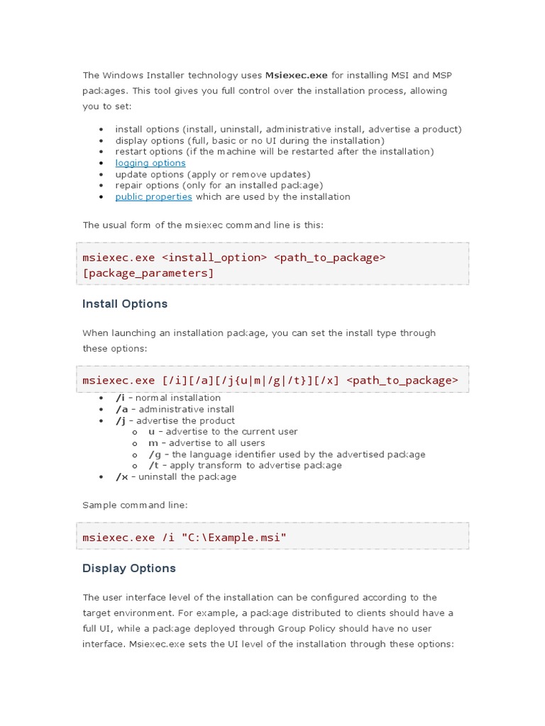 Command Line MSIEXEC | PDF | Computing Platforms | Information ...