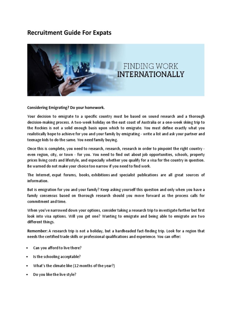 Emigration Insights for Expats | PDF | Travel Visa | Recruitment