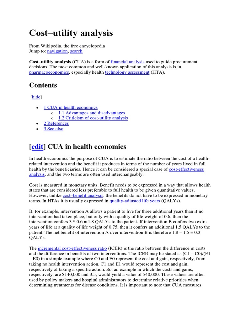 Costutility analysis Quality Healthcare Quality Free 30day